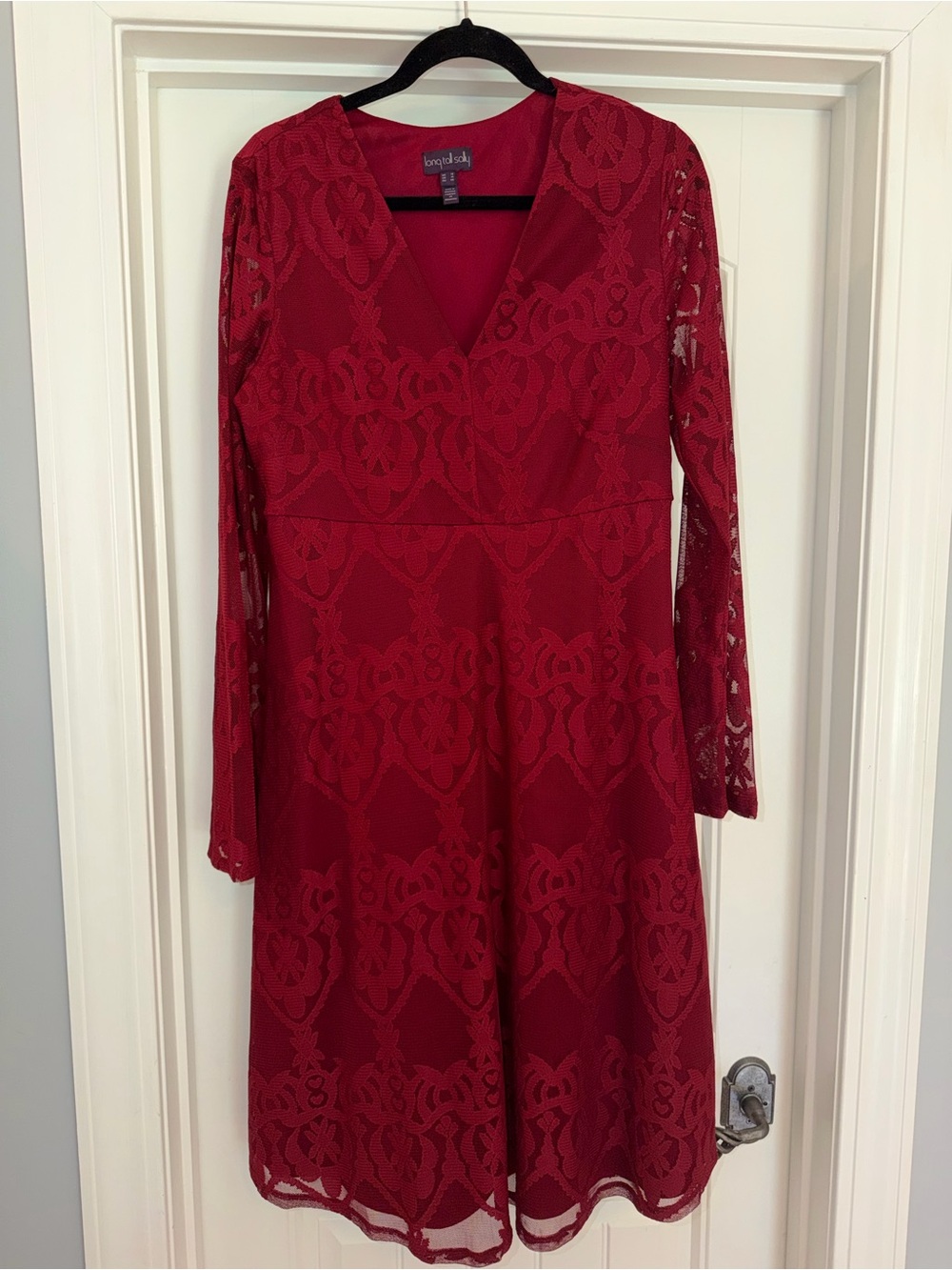 long tall sally Burgundy Lace V-Neck Long Sleeve Fit & Flare Dress